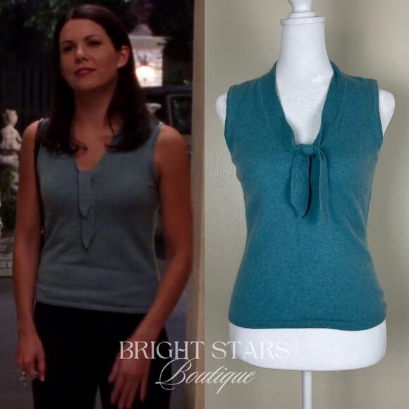 Sweaters - Rare Vintage Sleeveless Cashmere Sweater Vest ASO Lorelai Gilmore Girls Tie Blue